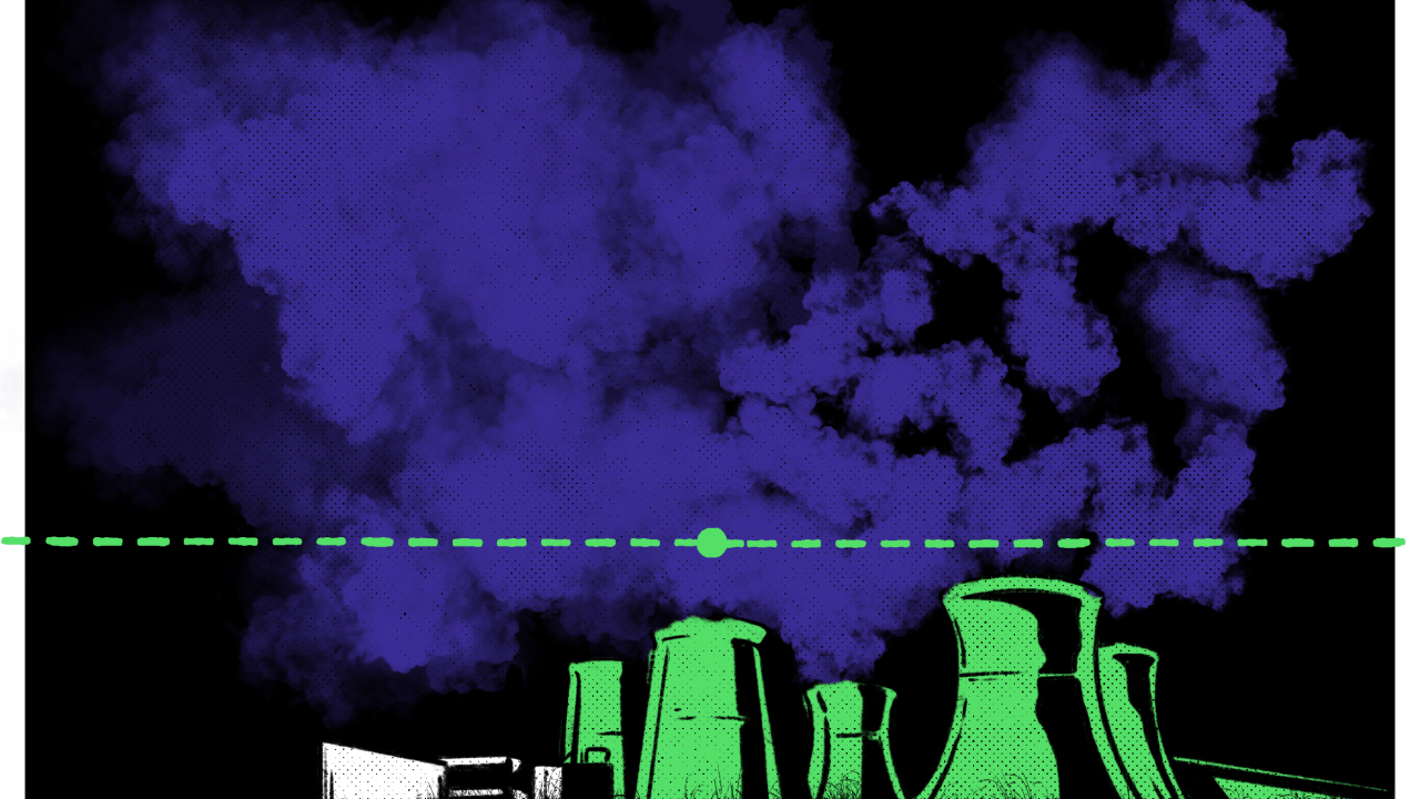 Ilustração de várias chaminés de fábrica soltando fumaça