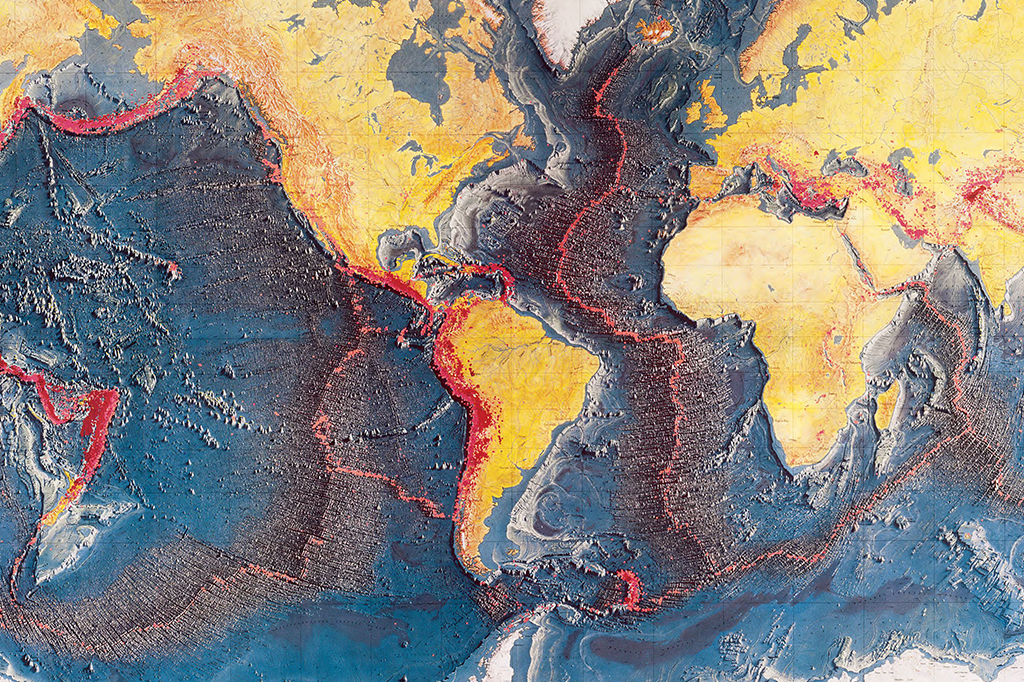 Imagem aberta do globo representando a deriva continental.