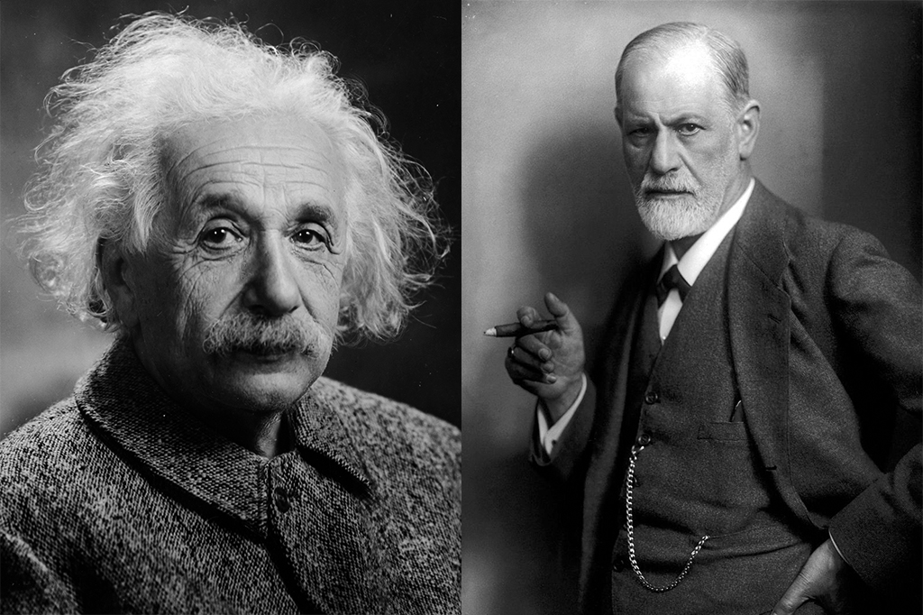 Retratos de Albert Einstein e Sigmund Freud.