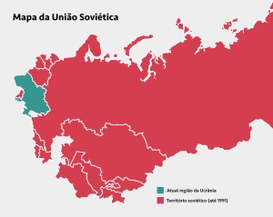 Mapa da União Soviética mostrando a atual região da Ucrânia.