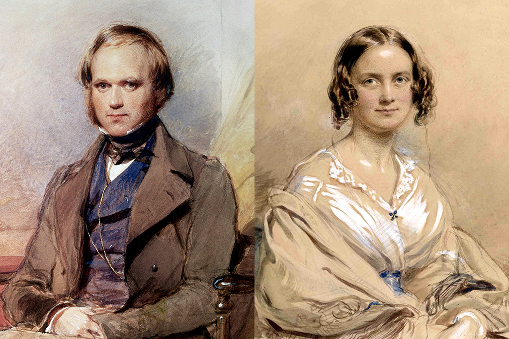Retrao pintado de Darwin e sua prima esposa, Emma.