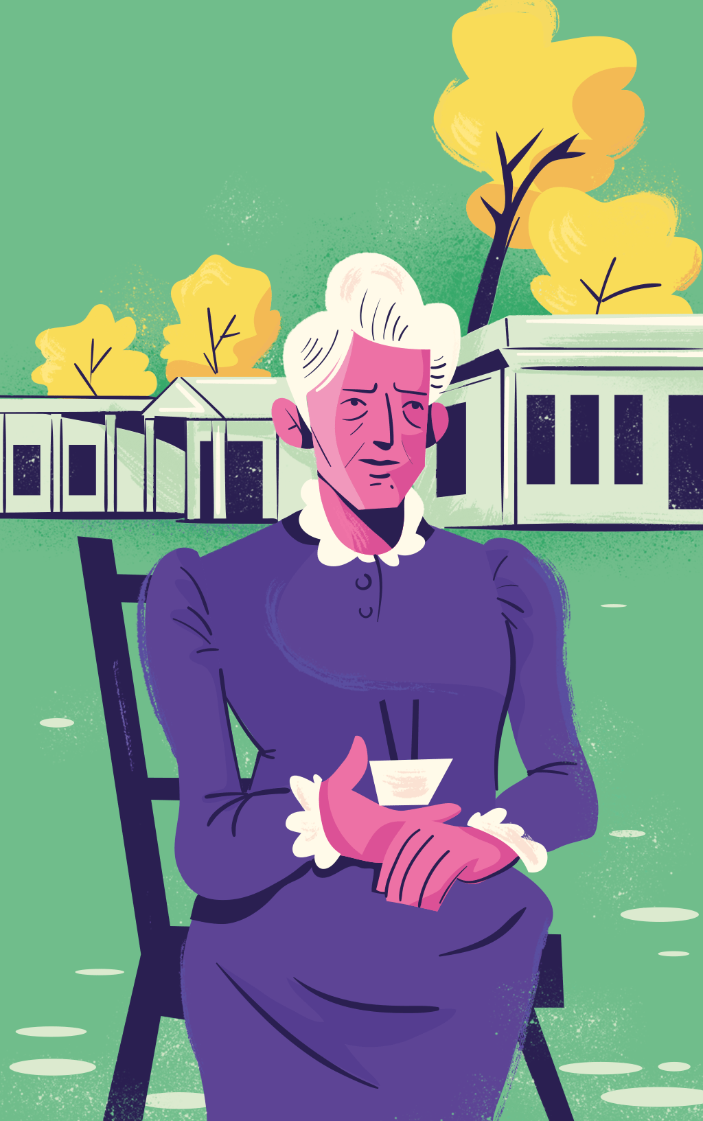 Ilustração de Marie Curie segurando duas agulhas de rádio.