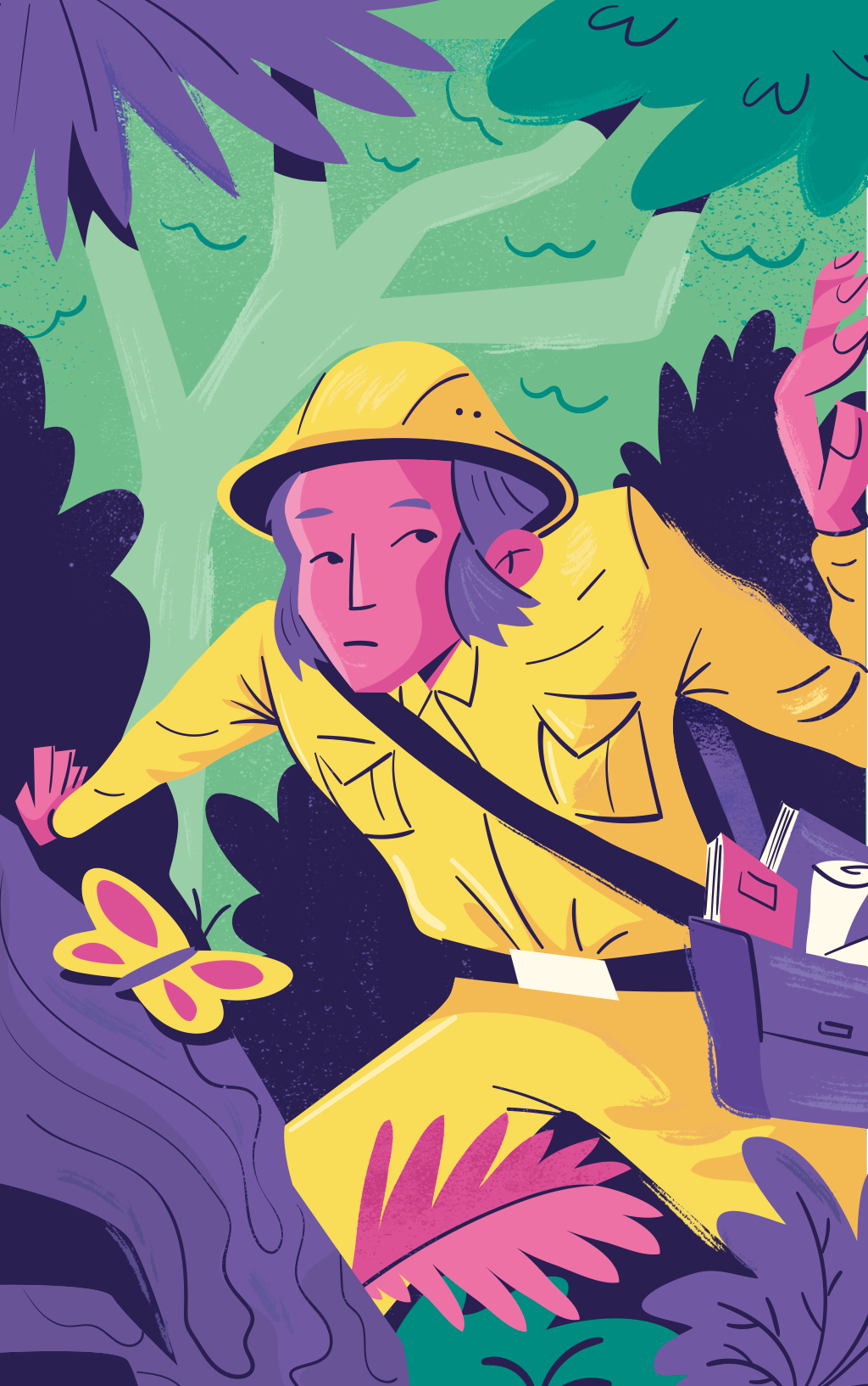 Ilustração de Darwin explorando a floresta amazônica.