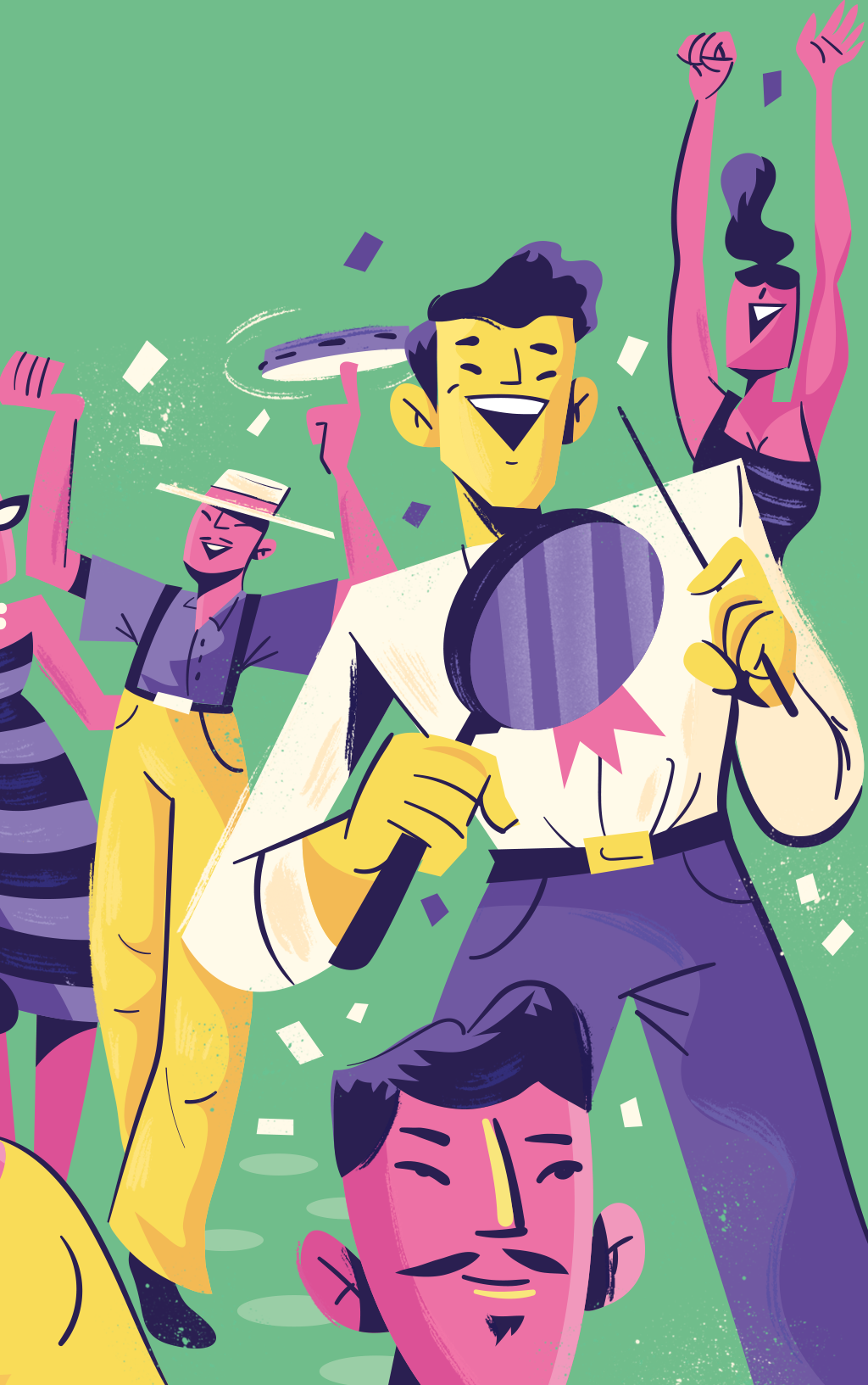 Ilustração de Feynman tocando frigideira.