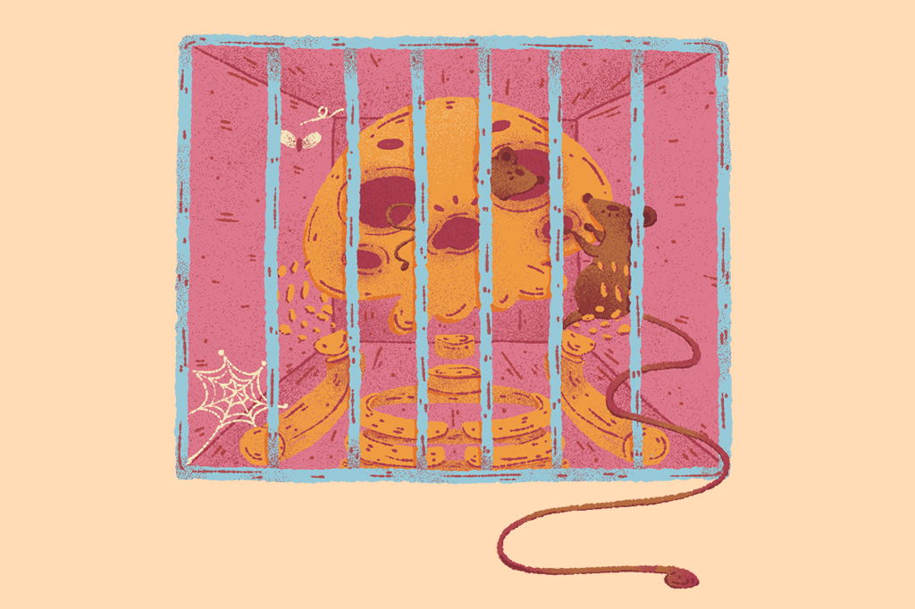 Ilustração de uma caveira na prisão.