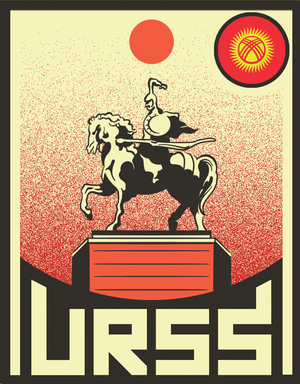 Ilustração da estátua do herói nacional Manas na capital Bishkek.