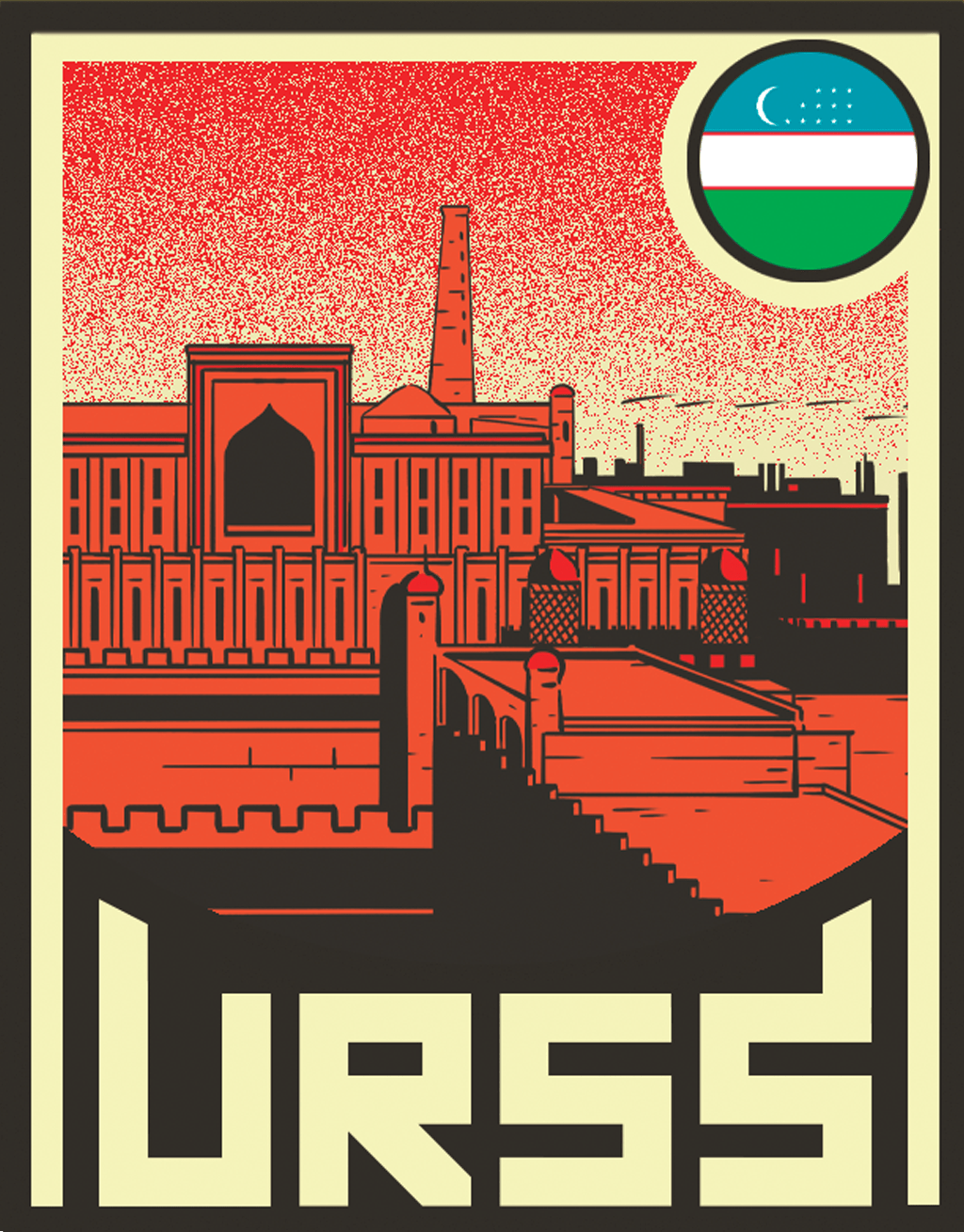 Ilustração da cidade murada de Itchan Kala, no Uzbequistão.