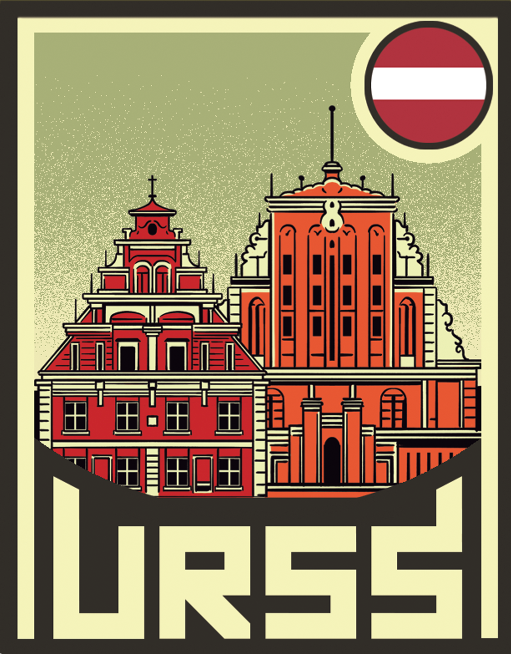 Ilustração do Centro histórico da capital Riga, na Letônia.