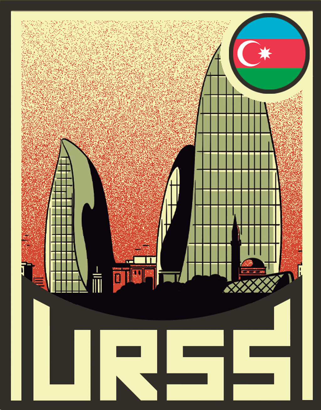 Ilustração das Flame Towers de Baku, no Azerbaijão.