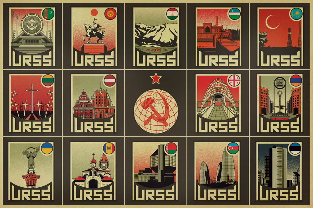 Ilustração de cards de Ex-Repúblicas Soviéticas.