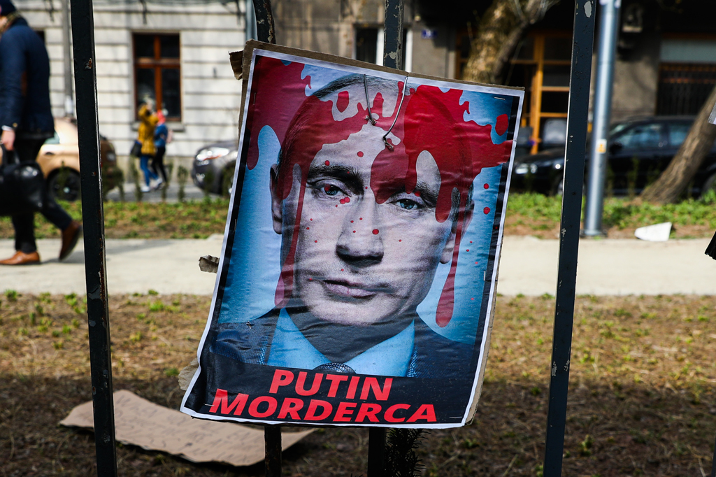 Cartaz de protesto contra Putin.