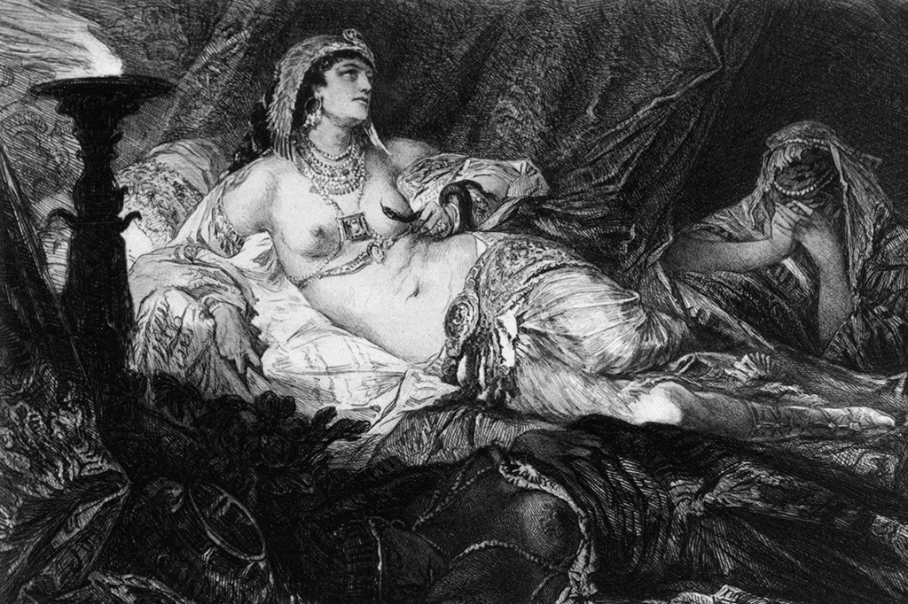 Gravura de Cleopatra por W. Unger baseado numa pintura de H. Makart.