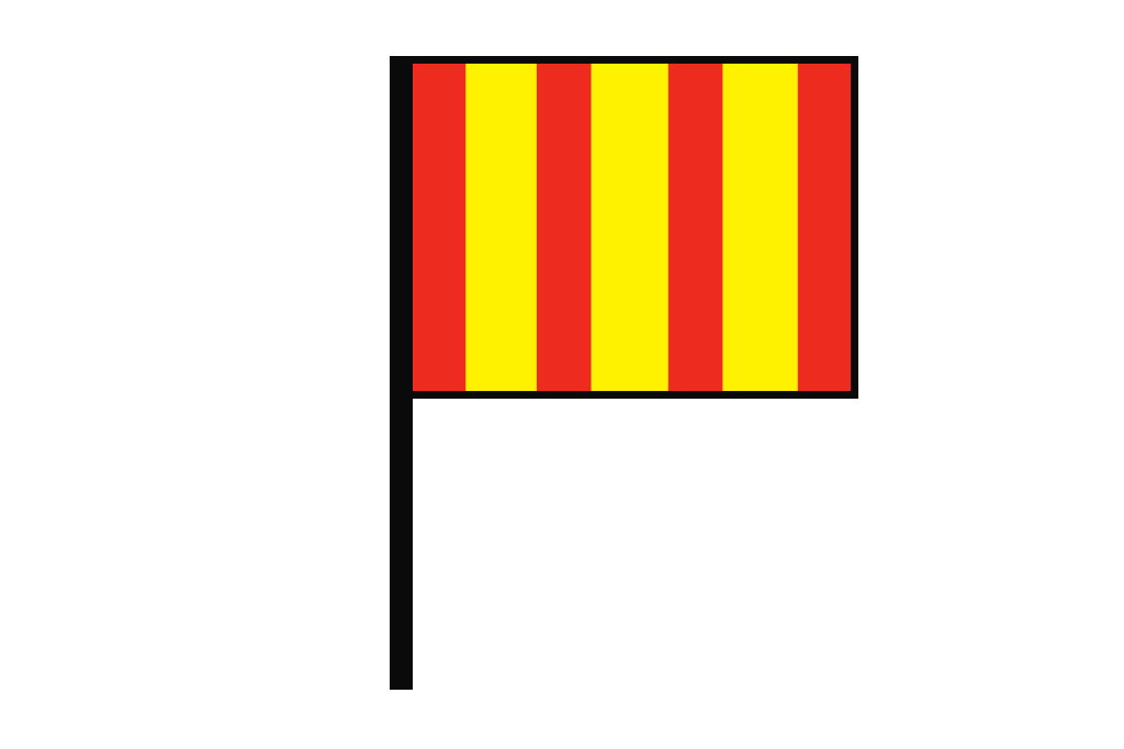 Ilustração de uma bandeira amarela com listras vermelhas.