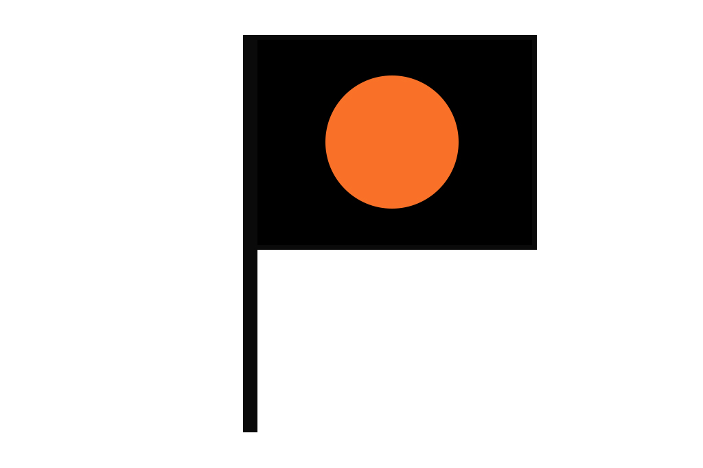 Ilustração de uma bandeira preta com um círculo laranja.