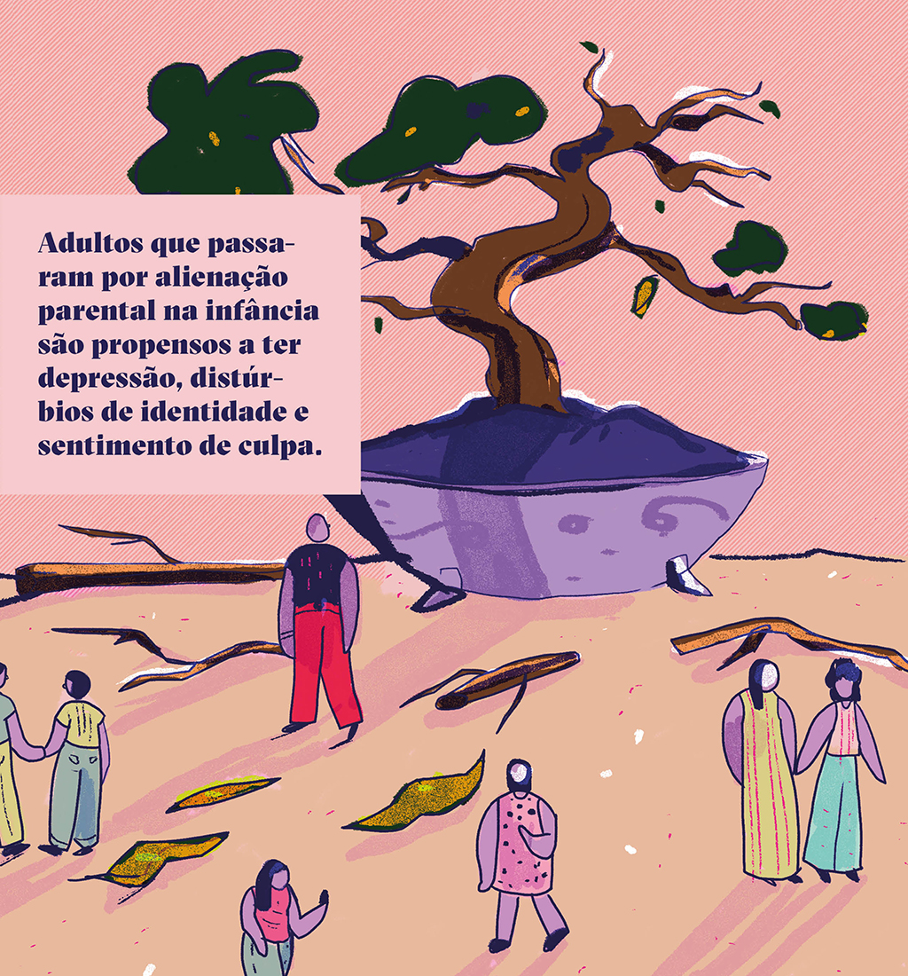 Ilustração de bonsai com galhos quebrados representando uma árvore genealógica com filhos de pais separados que tendem a se separar também.