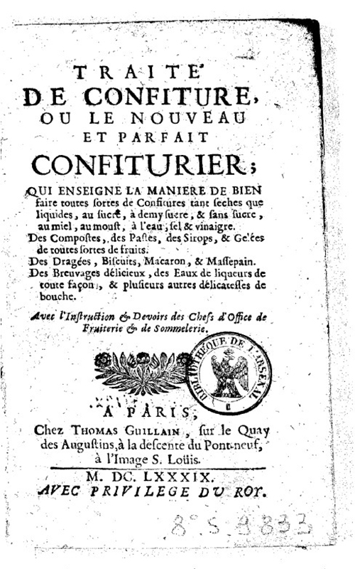 Página de receita escrita por Nostradamus.