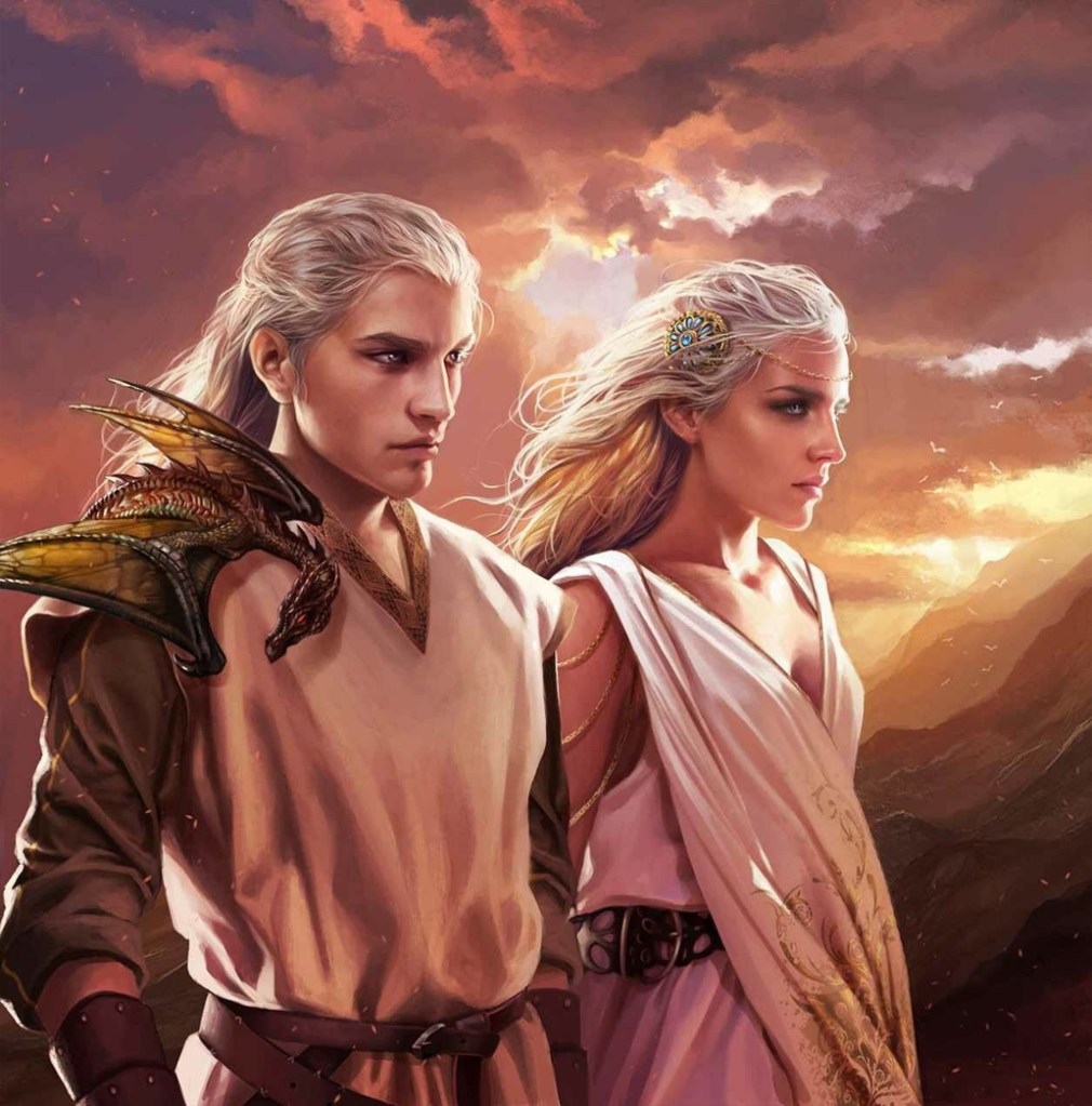 Ilustração de Aegon e Rhaenys Targaryen.