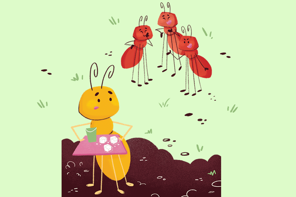 Ilustração de uma formiga sofrendo bullying.