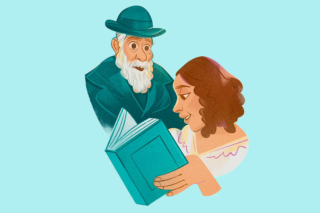 Ilustração de Darwin ouvindo sua esposa ler um livro para ele.