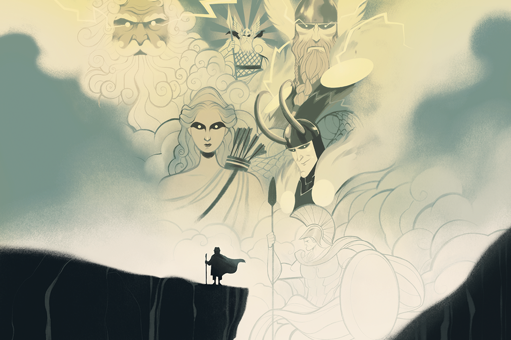 Ilustração de vários deuses da mitologia.