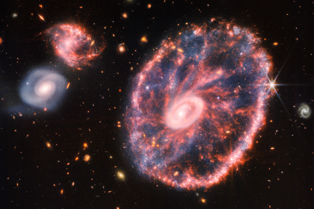 Imagem da galáxia Cartwheel capturada pelo telescópio James Webb.