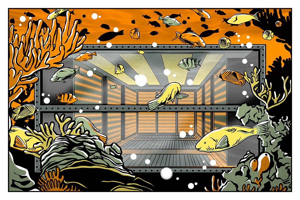 Ilustração de um data center submerso.