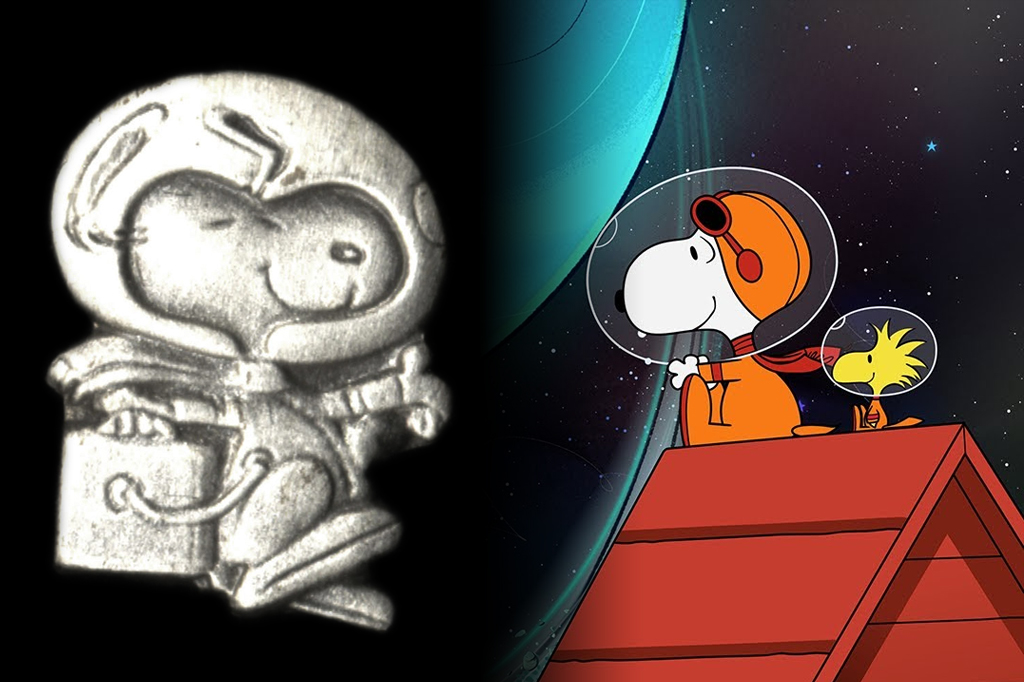 Montagem do pin do Snoopy de Prata e a série Snoopy no Espaço.