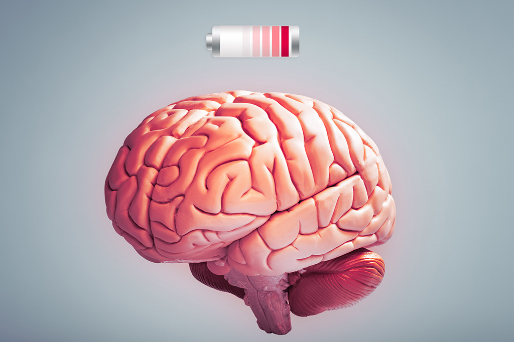 Ilustração 3D de cérebro sem bateria.