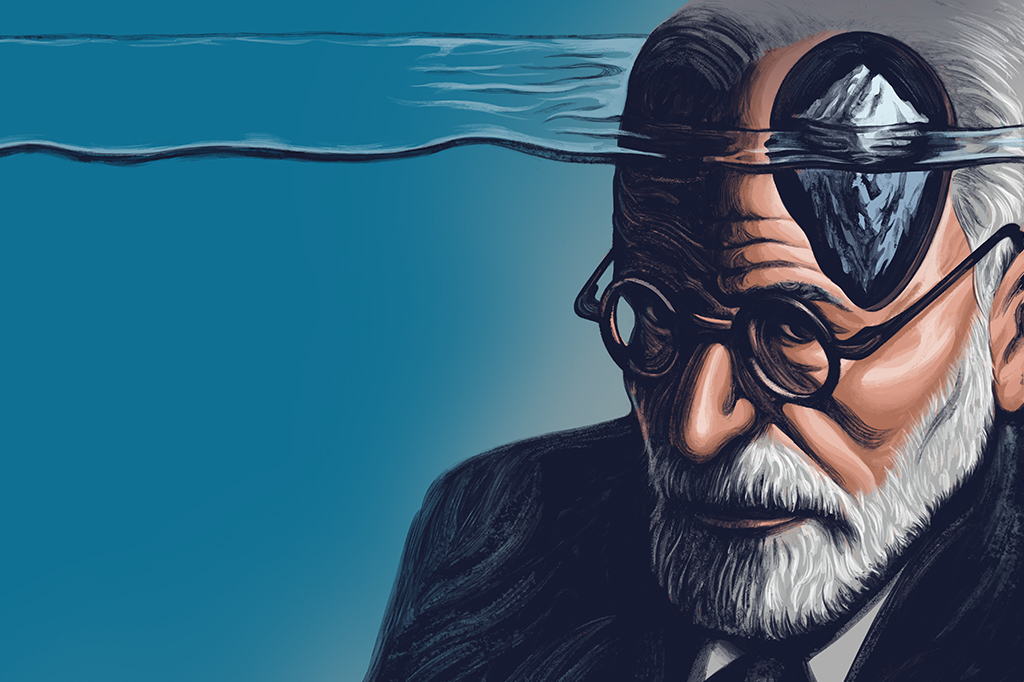 Ilustração do rosto de perfil de Freud.