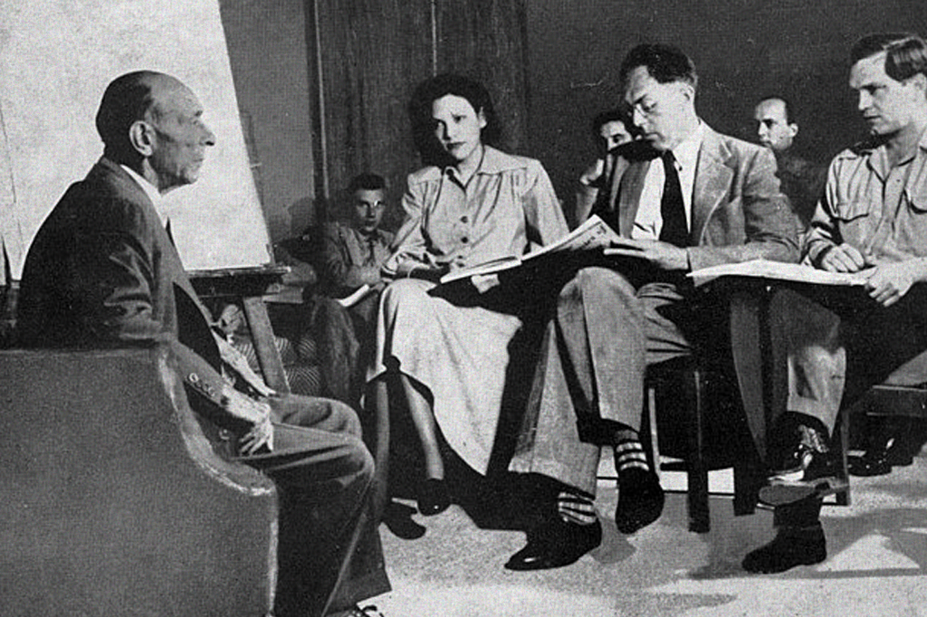Foto de Arnold Schönberg e seus alunos na Segunda Escola de Viena.
