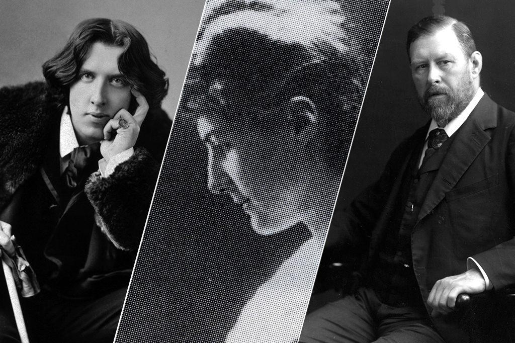 Montagem com as fotos de Oscar Wilde, Florence Balcombe e Bram Stoker.