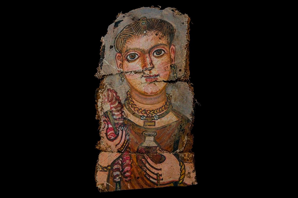 Foto do retrato de uma múmia recém-descoberto.