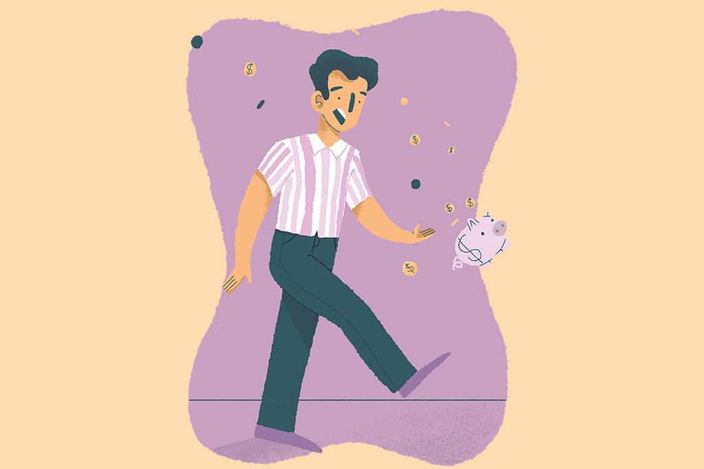 SI_447_ORCL_Manual_02 Ilustração de um homem chutando um cofre de porquinho.