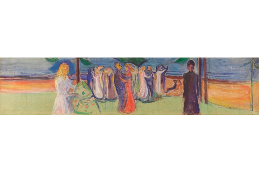 A totalidade do quadro Dance on the Beach (1906) de Edvard Munch.