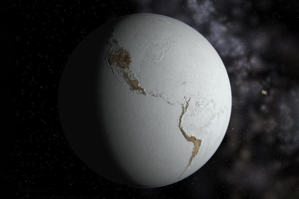 Ilustração do planeta Terra coberto por neve.