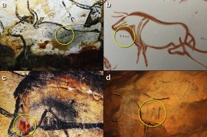 Esquema mostrando detalhes de várias pinturas rupestres diferentes.