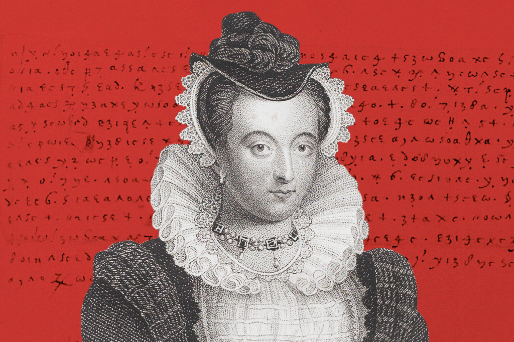 Ilustração de Mary, rainha da Escócia, com sua carta de fundo.