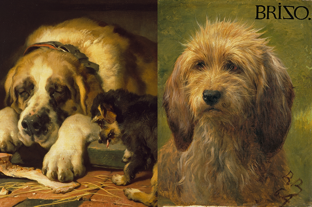 À esquerda: Edwin Landseer, Doubtful Crumbs, 1858-59; à direita: Rosa Bonheur, Brizo, A Shepherd's Dog, 1864.