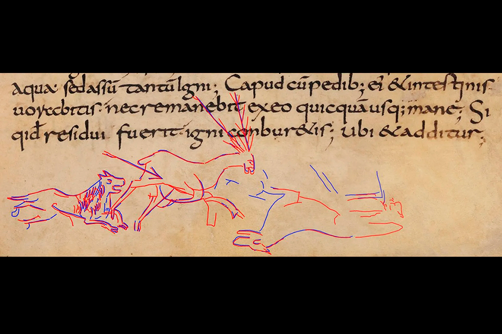 Desenhos ressaltados digitalmente após varredura em manuscrito