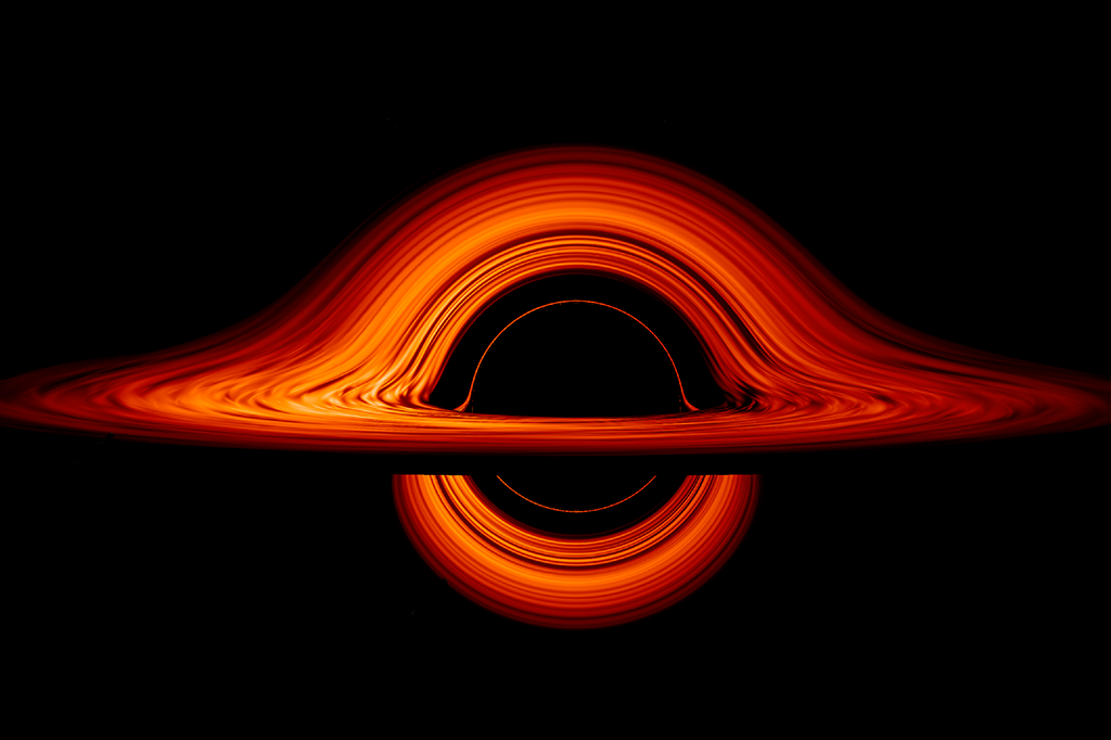 Ação do disco de acreção do buraco negro.