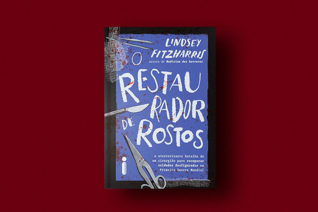 Capa do livro O Restaurador de Rostos em fundo liso.