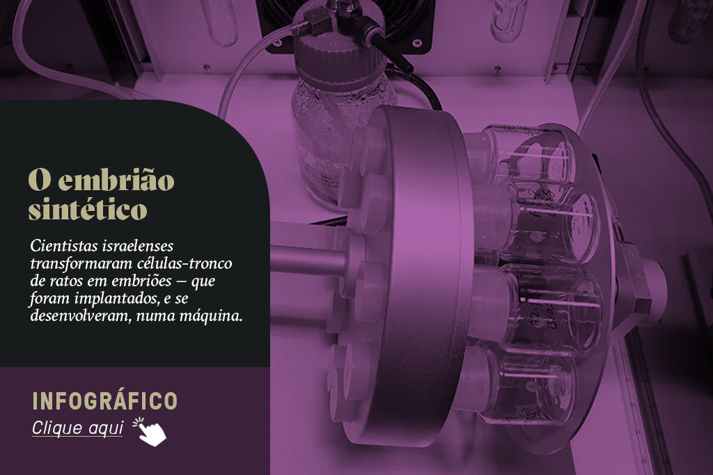 Imagem da máquina desenvolvida pelos cientistas, ao lado de uma chamada para ampliar o infográfico que explicará melhor o equipamento.