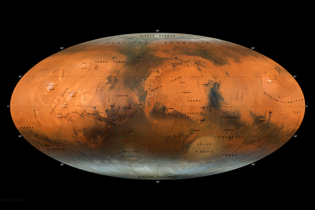 Mapa feito a partir de observações da Missão Hope Mars (Emirates Mars Mission).