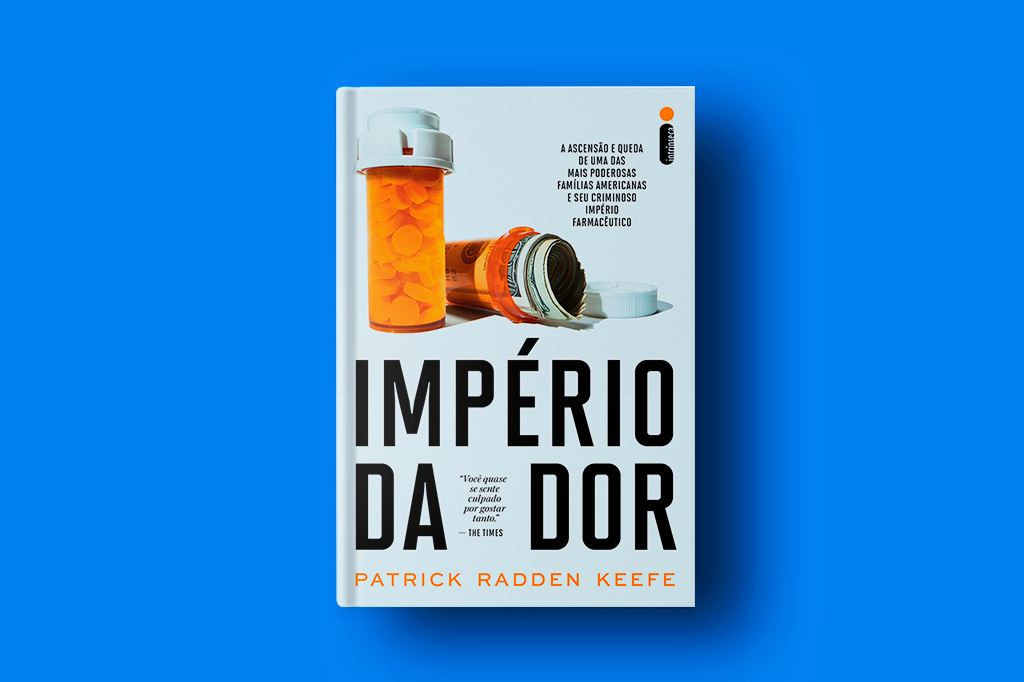 Capa do livro Império da Dor em fundo azul liso.