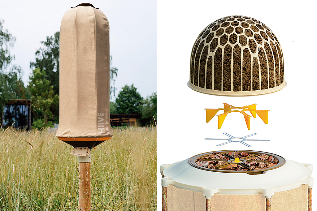 Imagem do projeto HIIVE - better for bees; uma colmeia artificial feita de pano.