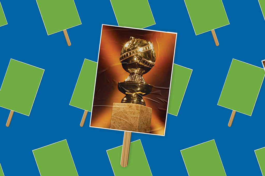 Montagem do trofeu do Globo de ouro em um cartaz vetorizado.