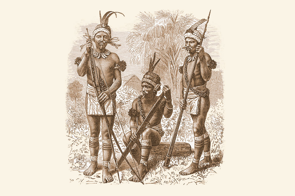 Ilustração de Povos nativos sul-americanos, gravura em madeira, publicado em 1897.