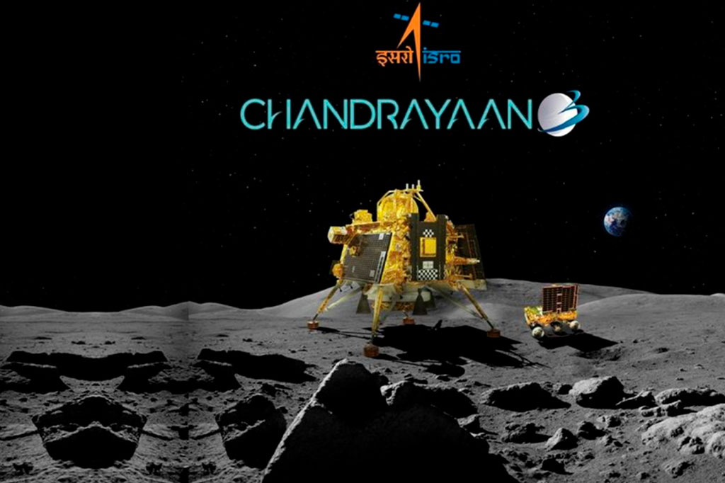 Imagem de divulgação para o lançamento do Chandrayaan-3.