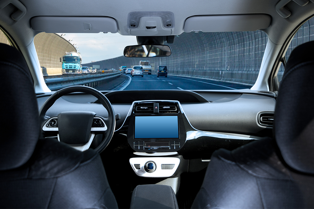 Imagem da visão interna de um carro autônomo.