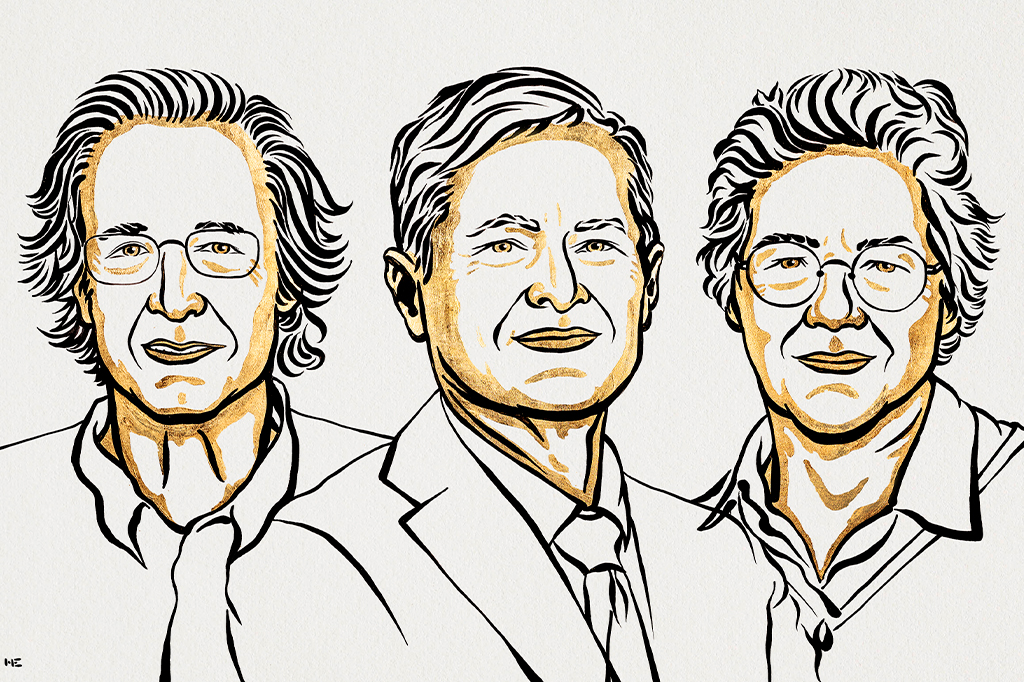 Ilustração dos laureados em Física de 2023 no prêmio Nobel.